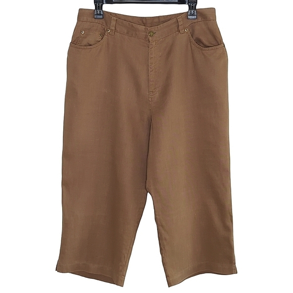 Jones New York Sport Petites Brown 100% Linen Capri Pants Size 14P - Picture 1 of 8